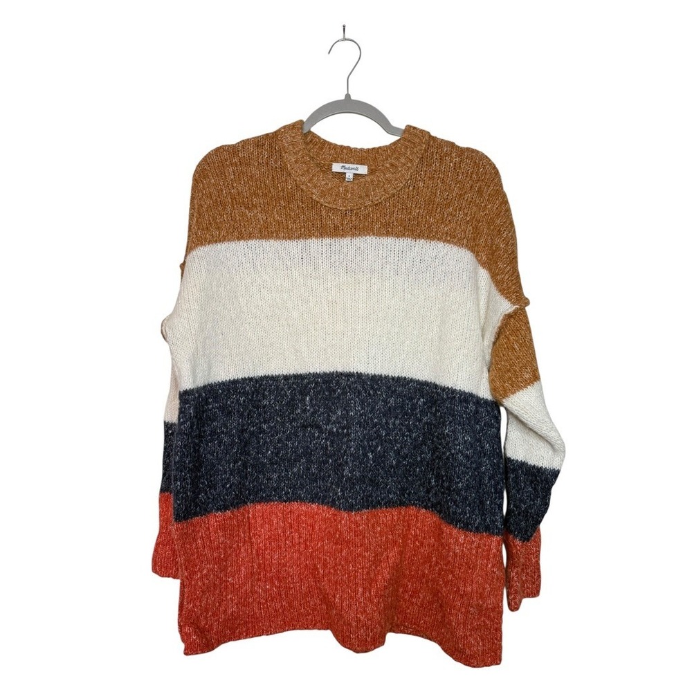 Madewell Alpaca Blend Colorblock Striped Crewneck Sweater Rust Navy Small